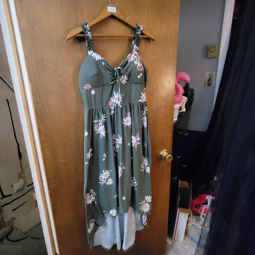 Olive Green Floral Dress